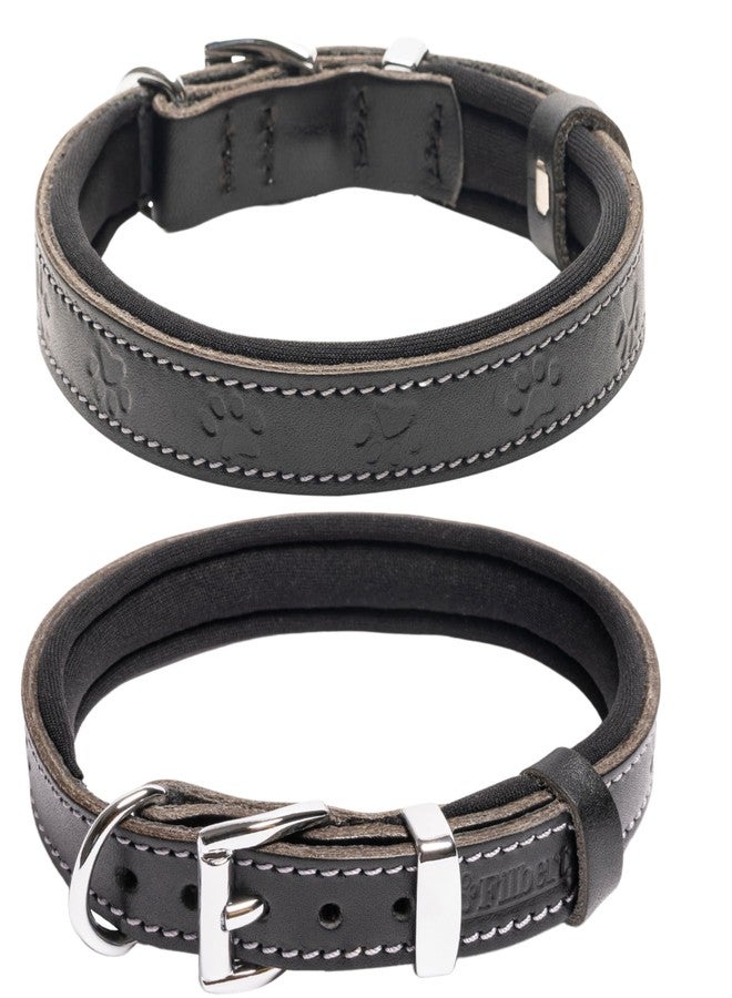 Filbert Leather Dog Collar, Genuine Leather Collar for Small Dogs, Pawprint Embossed with Buckle, Top-Notch Quality Vegetable-Tanned Full Grain, Strong, Adjustable, Heavy Metal Buckle, Black - Image 2